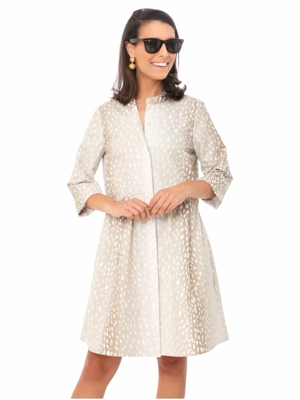 Tuckernuck Royal Shirt Dress Antelope Print Cotton Midi Large Neutral Animal
